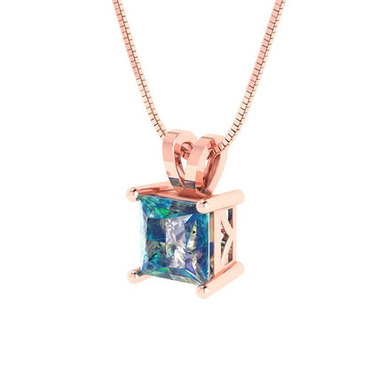 1cttw Princess Cut Blue Moissanite Gold-Plated 925 Silver Pendant and 18" Box-Chain Necklace
