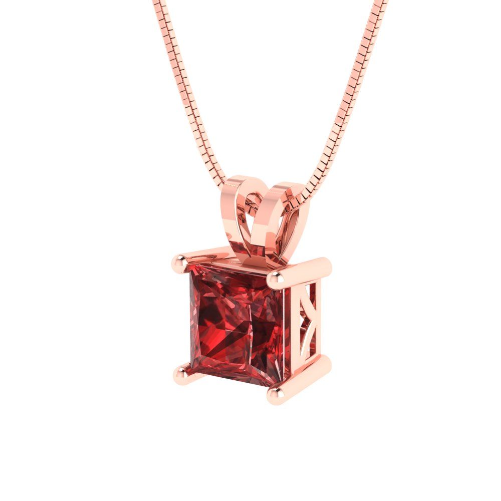1cttw Princess Cut Garnet Gold-Plated 925 Silver Pendant and 18" Box-Chain Necklace