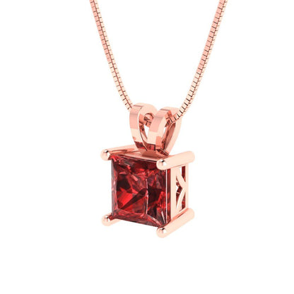 1cttw Princess Cut Garnet Gold-Plated 925 Silver Pendant and 18" Box-Chain Necklace