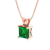 1.0 ct Brilliant Princess Cut Solitaire Simulated Emerald Stone Rose Gold Pendant with 18" Chain