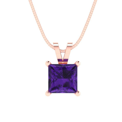 1cttw Princess Cut Amethyst Gold-Plated 925 Silver Pendant and 18" Box-Chain Necklace