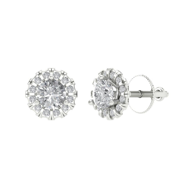 1.18 ct Brilliant Round Cut Halo Studs Clear Simulated Diamond Stone White Gold Earrings Screw back
