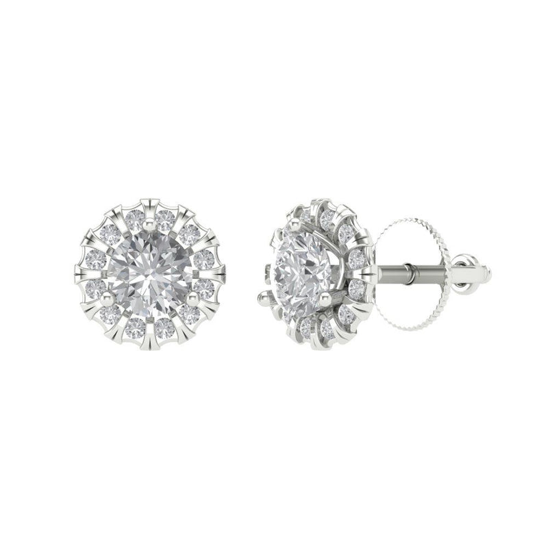 1.18 ct Brilliant Round Cut Halo Studs Natural Diamond Stone Clarity SI1-2 Color G-H White Gold Earrings Screw back