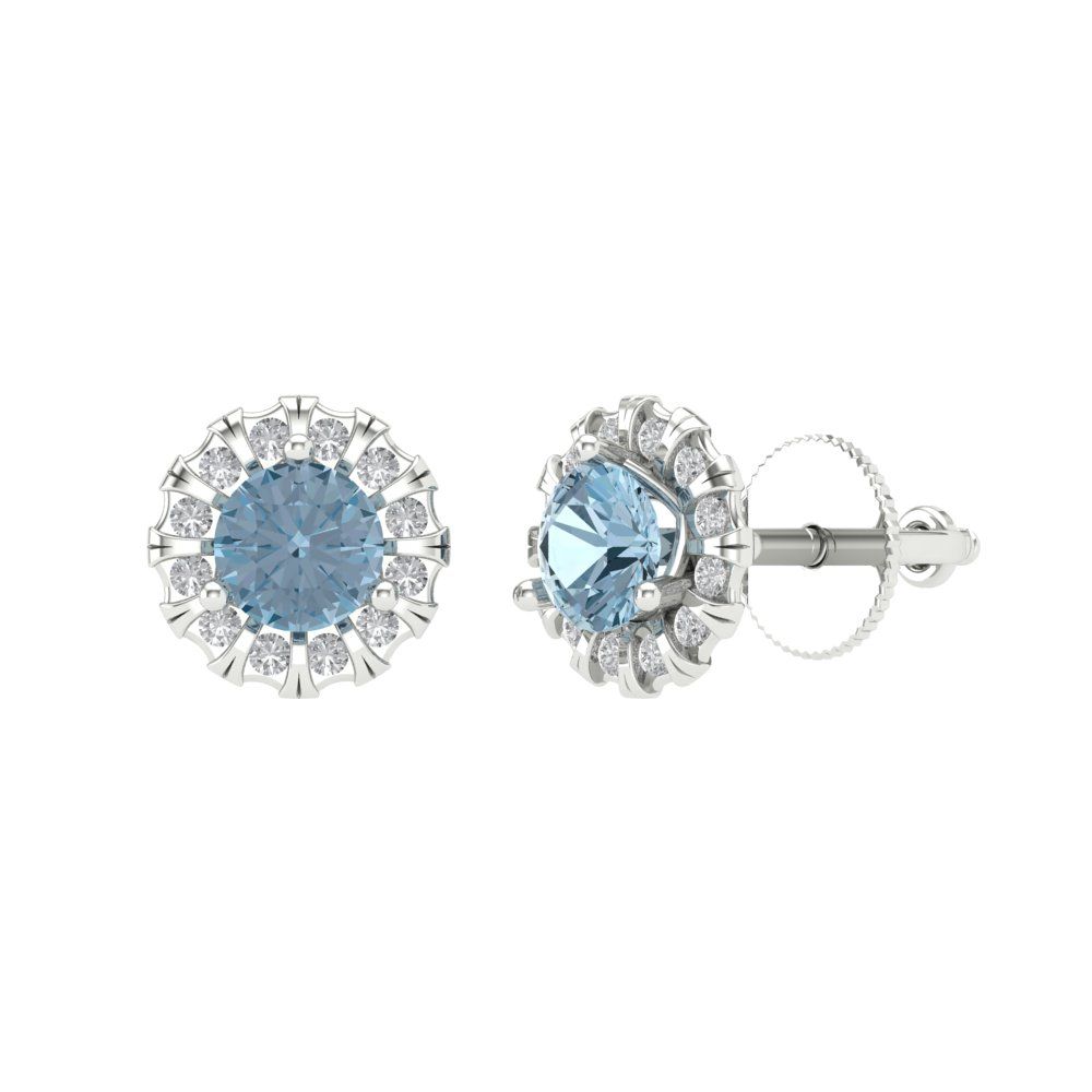 0.8808cttw Aquamarine Gold-Plated 925 Silver Screw Back Stud Earrings