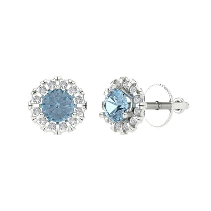 0.8808cttw Aquamarine Gold-Plated 925 Silver Screw Back Stud Earrings