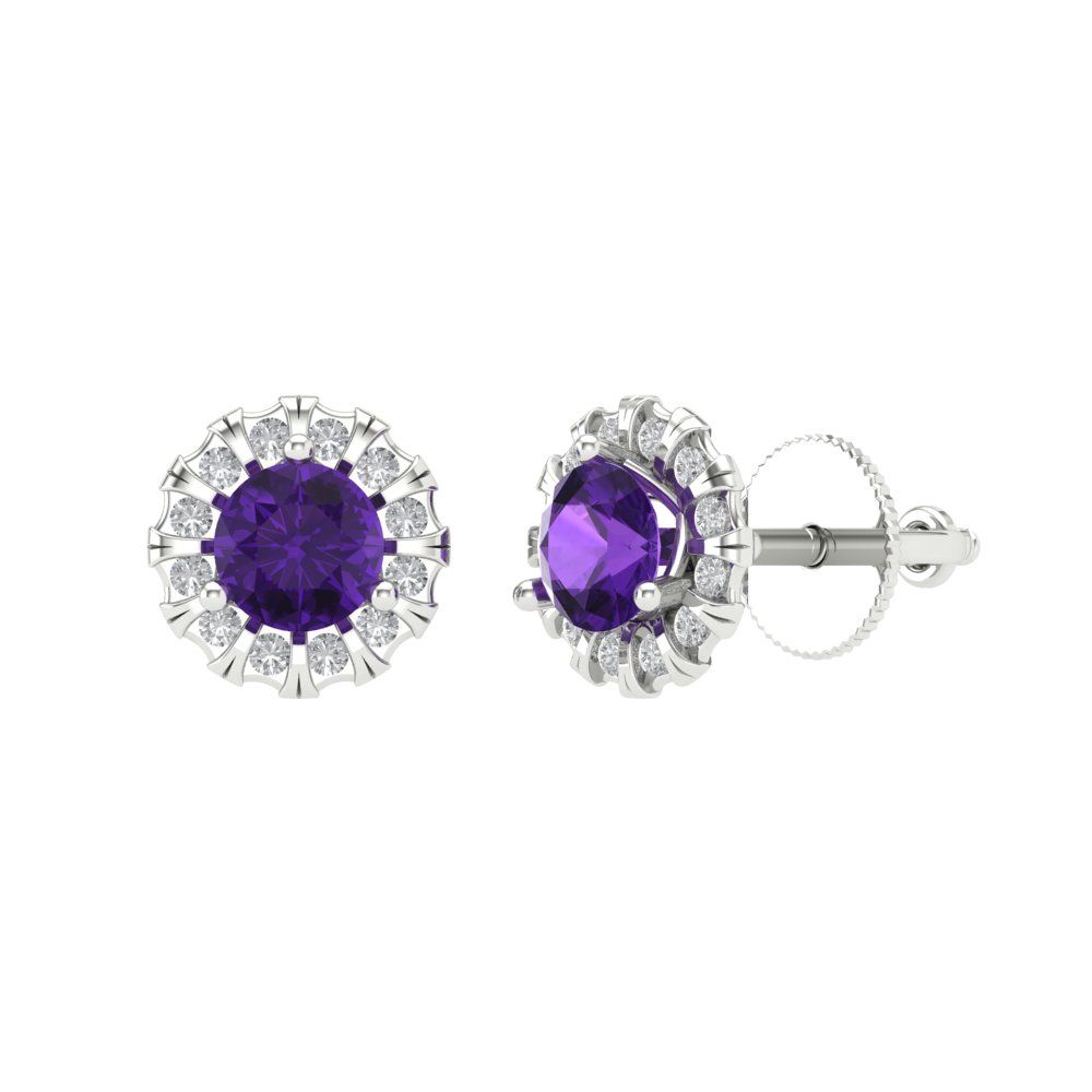 0.8808cttw Amethyst Gold-Plated 925 Silver Screw Back Stud Earrings