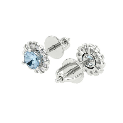 0.8808cttw Aquamarine Gold-Plated 925 Silver Screw Back Stud Earrings