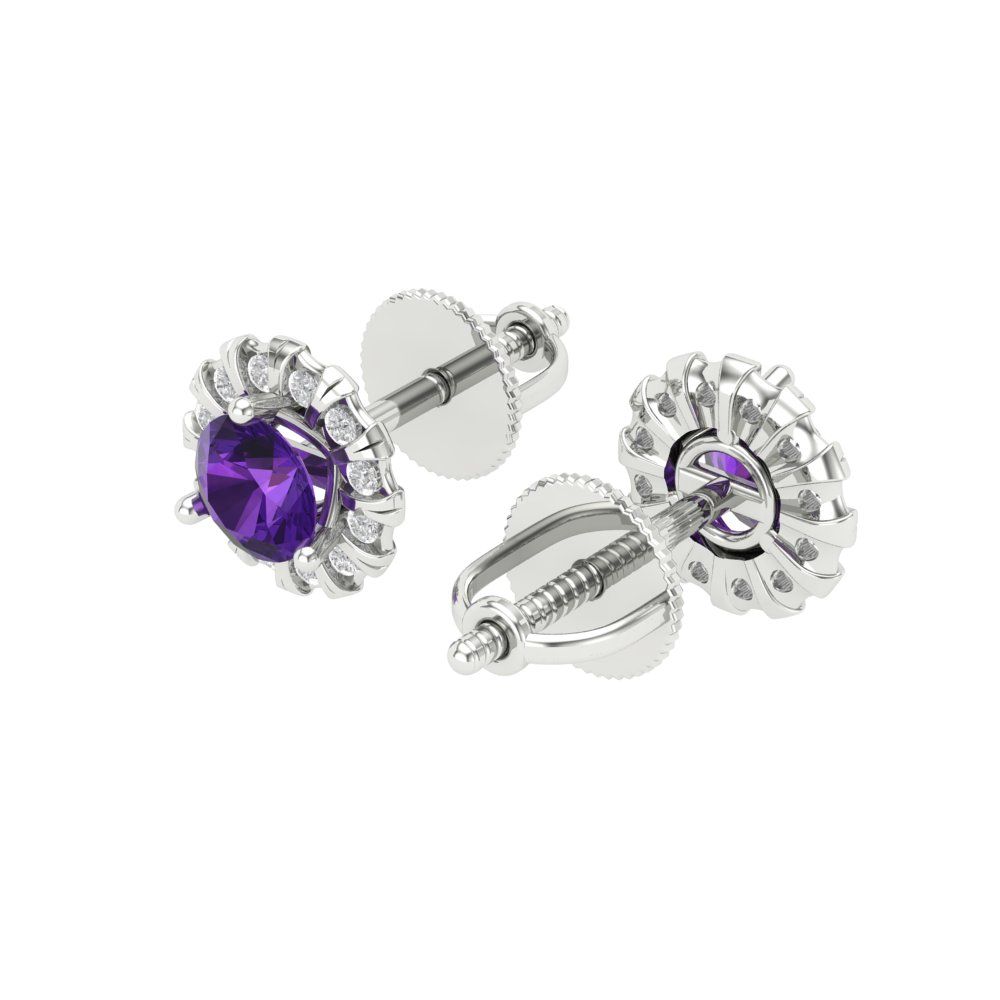 0.8808cttw Amethyst Gold-Plated 925 Silver Screw Back Stud Earrings