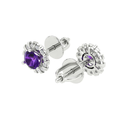 0.8808cttw Amethyst Gold-Plated 925 Silver Screw Back Stud Earrings