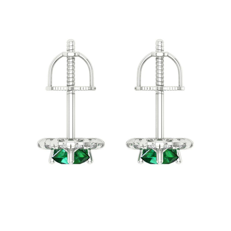 1.18 ct Brilliant Round Cut Halo Studs Simulated Emerald Stone White Gold Earrings Screw back