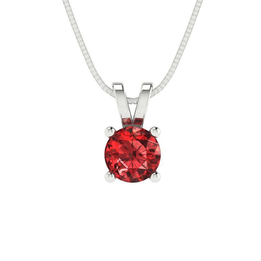 0.5 tcw Necklace Pendant - 14K White Gold Round Cut Solitaire  Garnet - Adjustable Length - 15in Box Chain to 18in