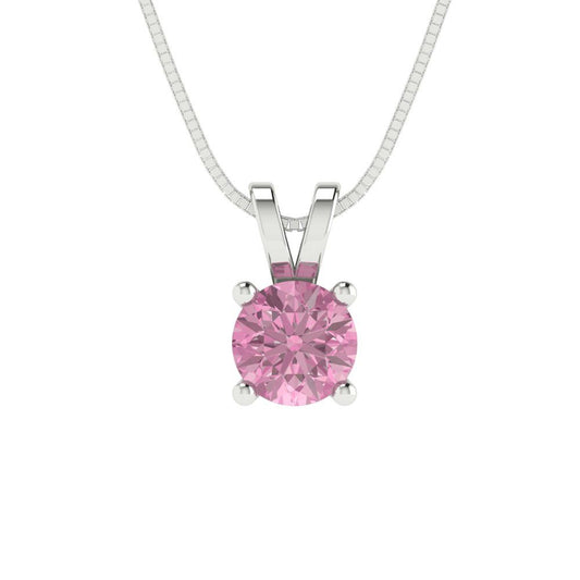 0.5 tcw Necklace Pendant - 14K White Gold Round Cut Solitaire  Pink - Adjustable Length - 15in Box Chain to 18in