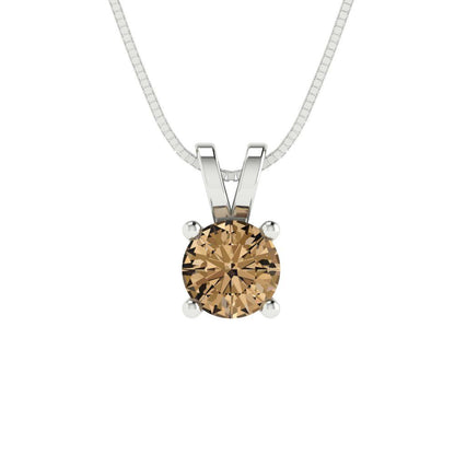 0.5cttw Round Cut Champagne Gold-Plated 925 Silver Pendant and 16" Box-Chain Necklace