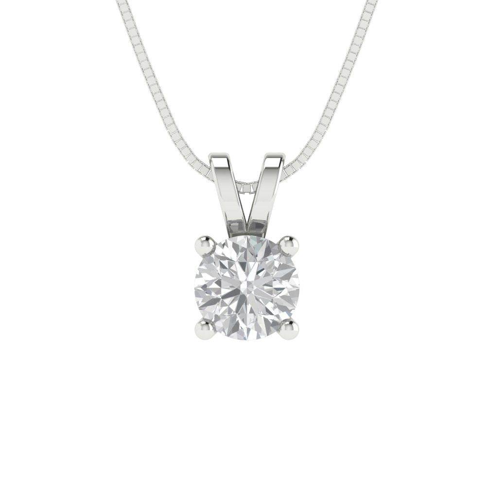 0.5 tcw Necklace Pendant - 14K White Gold Round Cut Solitaire  Zirconia Diamond - Adjustable Length - 15in Box Chain to 18in