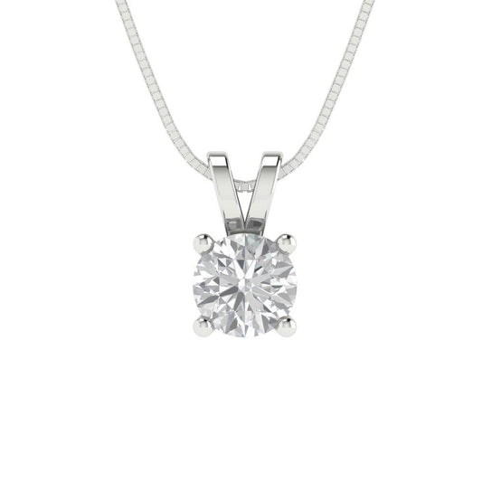 0.5 tcw Necklace Pendant - 14K White Gold Round Cut Solitaire  Zirconia Diamond - Adjustable Length - 15in Box Chain to 18in