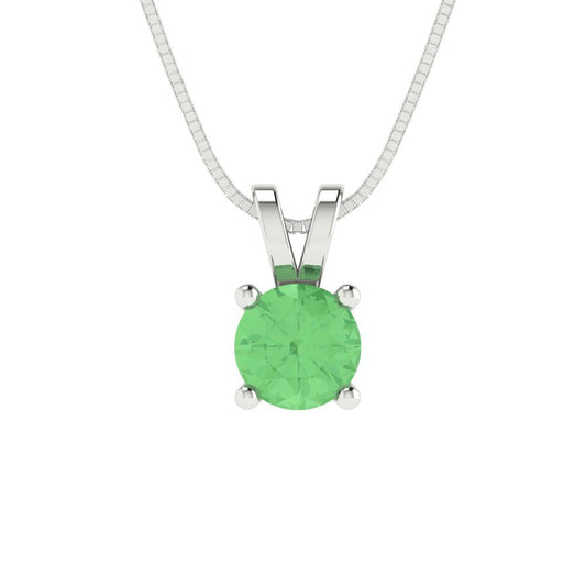 0.5 tcw Necklace Pendant - 14K White Gold Round Cut Solitaire  Green - Adjustable Length - 15in Box Chain to 18in
