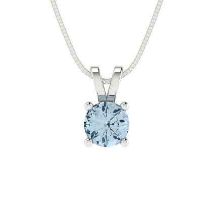 0.5cttw Round Cut Blue Gold-Plated 925 Silver Pendant and 16" Box-Chain Necklace