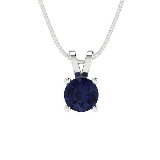 0.5cttw Round Cut Blue Sapphire Gold-Plated 925 Silver Pendant and 16" Box-Chain Necklace