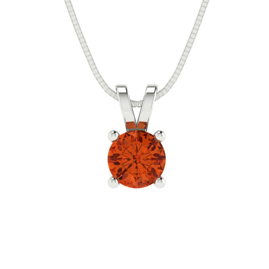 0.5 tcw Necklace Pendant - 14K White Gold Round Cut Solitaire  Red - Adjustable Length - 15in Box Chain to 18in