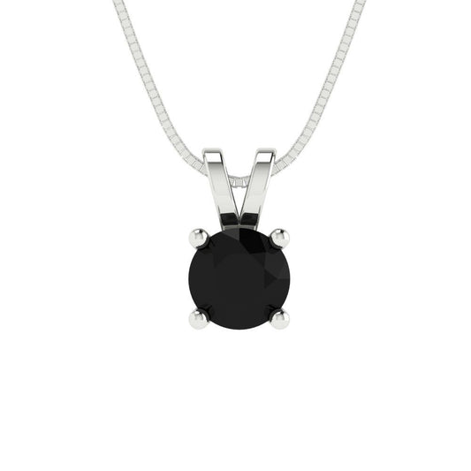 0.5 tcw Necklace Pendant - 14K White Gold Round Cut Solitaire  Onyx - Adjustable Length - 15in Box Chain to 18in
