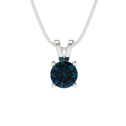 0.5 tcw Necklace Pendant - 14K White Gold Round Cut Solitaire  London - Adjustable Length - 15in Box Chain to 18in