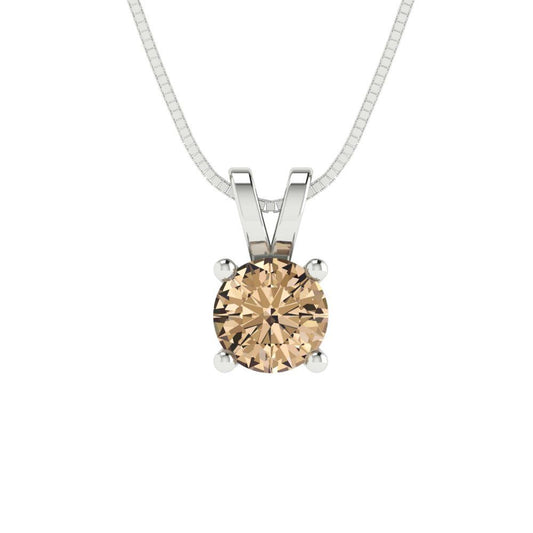 0.5 tcw Necklace Pendant - 14K White Gold Round Cut Solitaire  Yellow Moissanite - Adjustable Length - 15in Box Chain to 18in