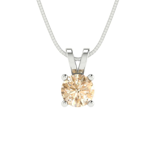 0.5 tcw Necklace Pendant - 14K White Gold Round Cut Solitaire  Morganite - Adjustable Length - 15in Box Chain to 18in