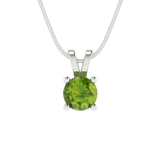 0.5 tcw Necklace Pendant - 14K White Gold Round Cut Solitaire  Peridot - Adjustable Length - 15in Box Chain to 18in