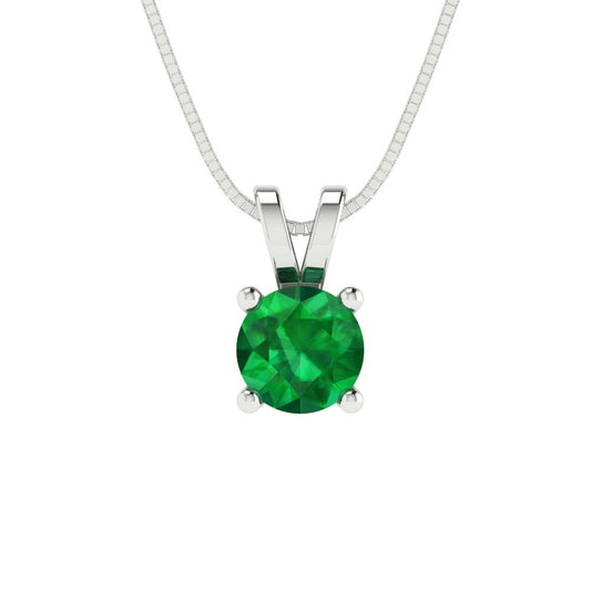 0.5 tcw Necklace Pendant - 14K White Gold Round Cut Solitaire  Emerald - Adjustable Length - 15in Box Chain to 18in