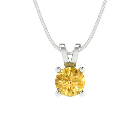 0.5 tcw Necklace Pendant - 14K White Gold Round Cut Solitaire  Yellow - Adjustable Length - 15in Box Chain to 18in