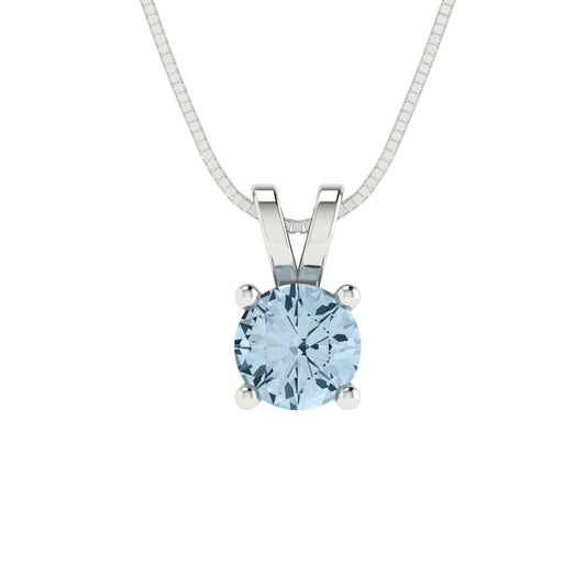 0.5 tcw Necklace Pendant - 14K White Gold Round Cut Solitaire  Blue - Adjustable Length - 15in Box Chain to 18in