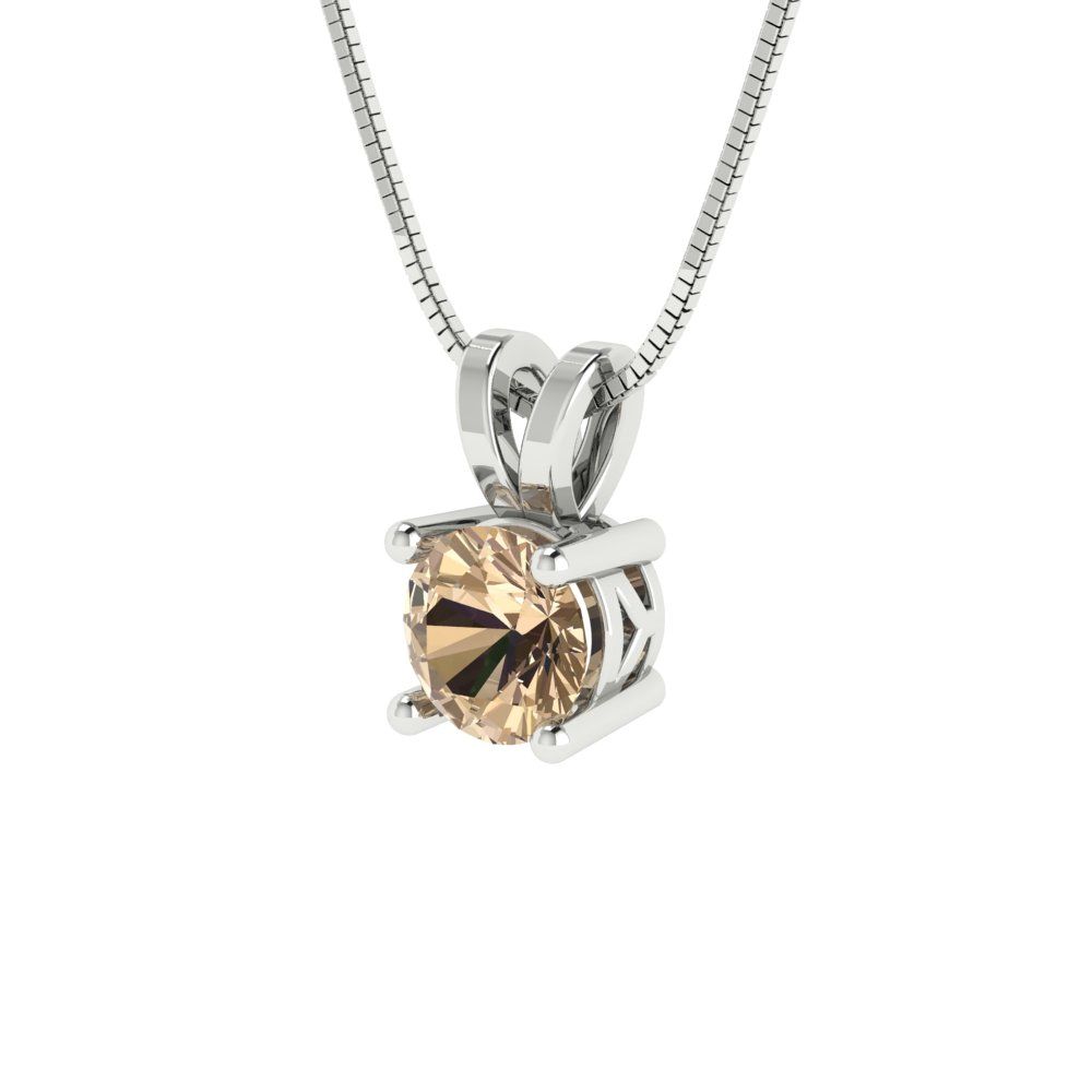 0.5 tcw Necklace Pendant - 14K White Gold Round Cut Solitaire  Yellow Moissanite - Adjustable Length - 15in Box Chain to 18in
