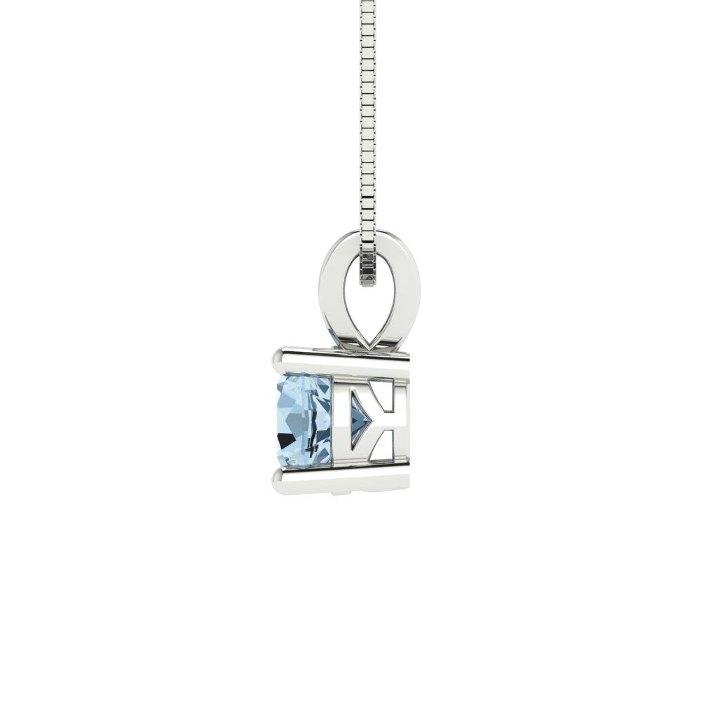 0.5 tcw Necklace Pendant - 14K White Gold Round Cut Solitaire  Sky Blue Topaz - Adjustable Length - 15in Box Chain to 18in