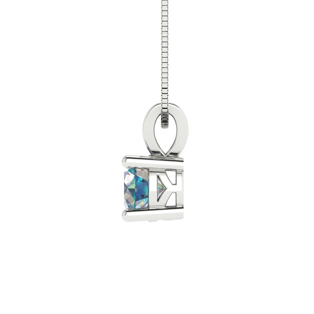 0.5 tcw Necklace Pendant - 14K White Gold Round Cut Solitaire  Blue Moissanite - Adjustable Length - 15in Box Chain to 18in