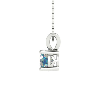 0.5 tcw Necklace Pendant - 14K White Gold Round Cut Solitaire  Blue Moissanite - Adjustable Length - 15in Box Chain to 18in