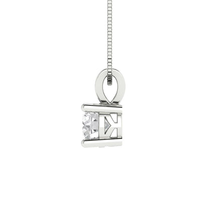 0.5 tcw Necklace Pendant - 14K White Gold Round Cut Solitaire  Zirconia Diamond - Adjustable Length - 15in Box Chain to 18in