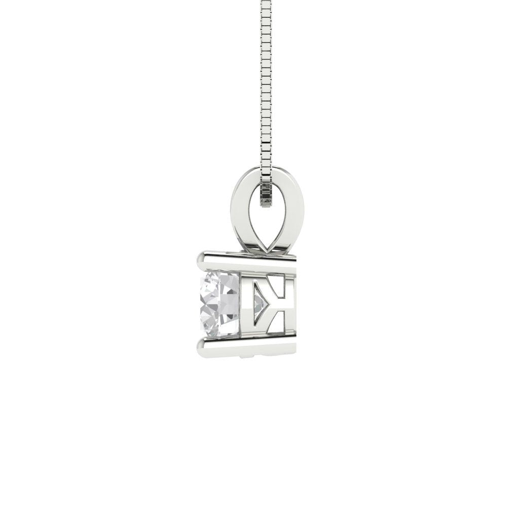 0.5 tcw Necklace Pendant - 14K White Gold Round Cut Solitaire  White Sapphire - Adjustable Length - 15in Box Chain to 18in