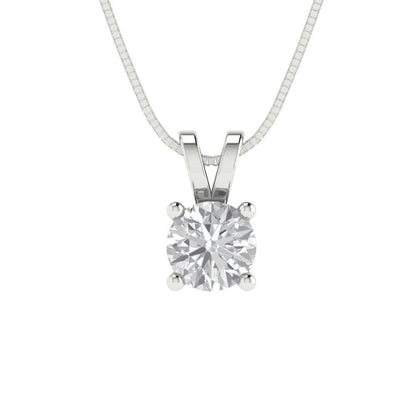 0.5 tcw Necklace Pendant - 14K White Gold Round Cut Solitaire  White Sapphire - Adjustable Length - 15in Box Chain to 18in