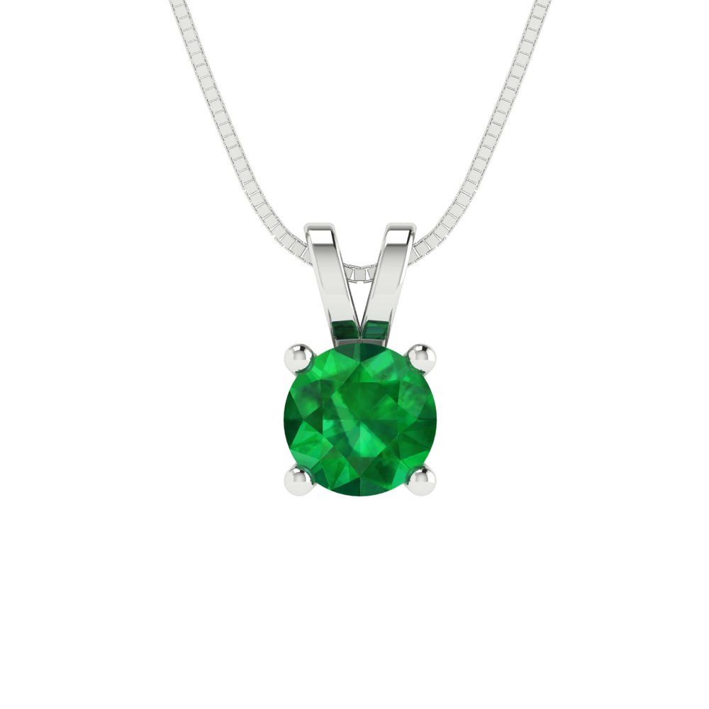 0.5cttw Round Cut Emerald Gold-Plated 925 Silver Pendant and 16" Box-Chain Necklace
