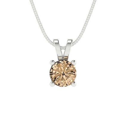 0.5 tcw Necklace Pendant - 14K White Gold Round Cut Solitaire  Yellow Moissanite - Adjustable Length - 15in Box Chain to 18in