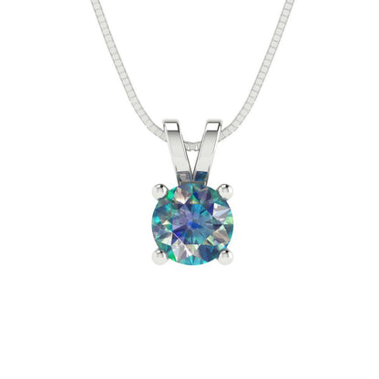0.5 tcw Necklace Pendant - 14K White Gold Round Cut Solitaire  Blue Moissanite - Adjustable Length - 15in Box Chain to 18in