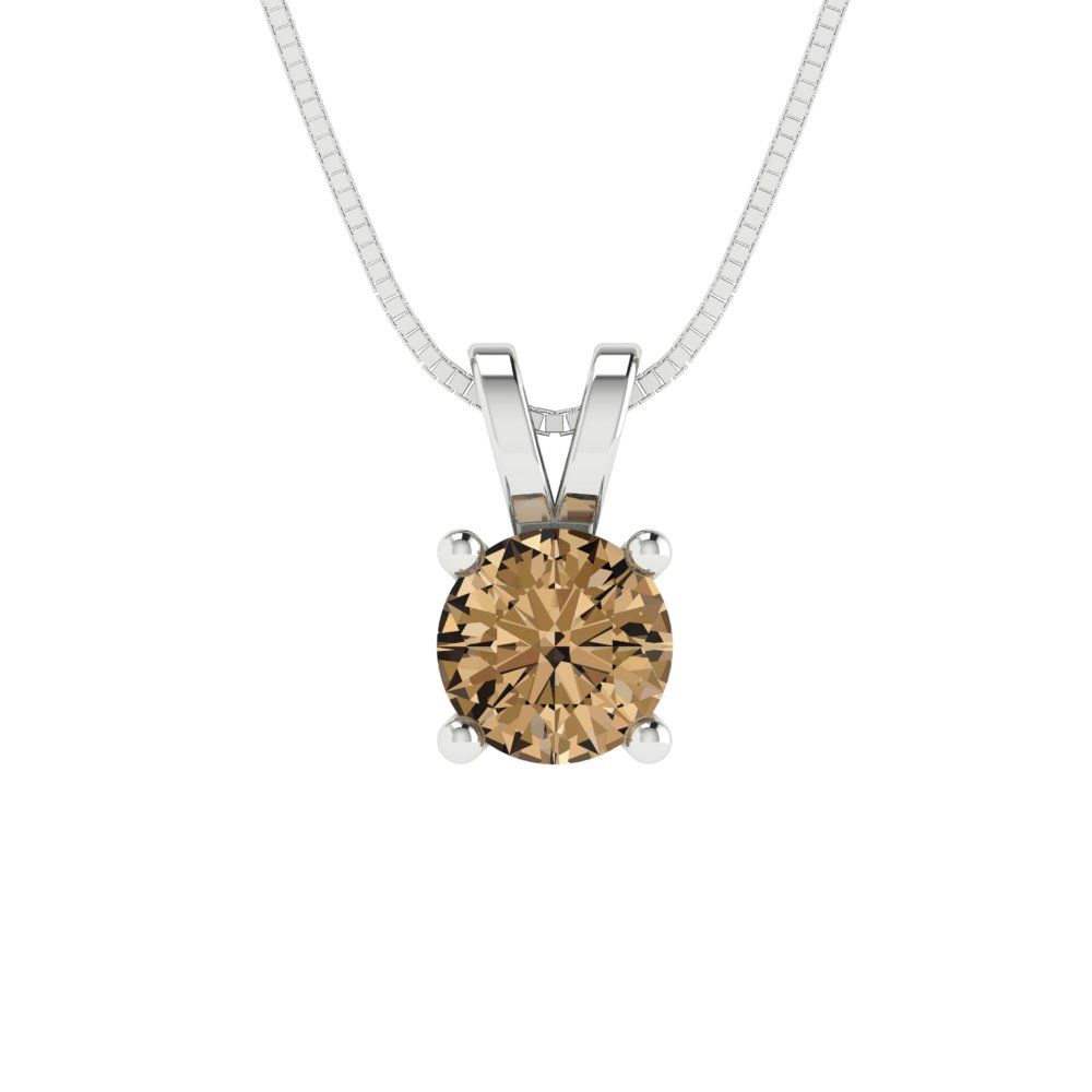 0.5cttw Round Cut Champagne Gold-Plated 925 Silver Pendant and 18" Box-Chain Necklace