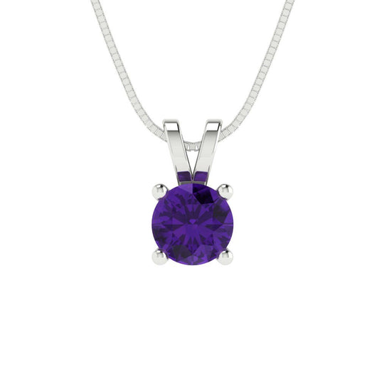 0.5cttw Round Cut Amethyst Gold-Plated 925 Silver Pendant and 18" Box-Chain Necklace