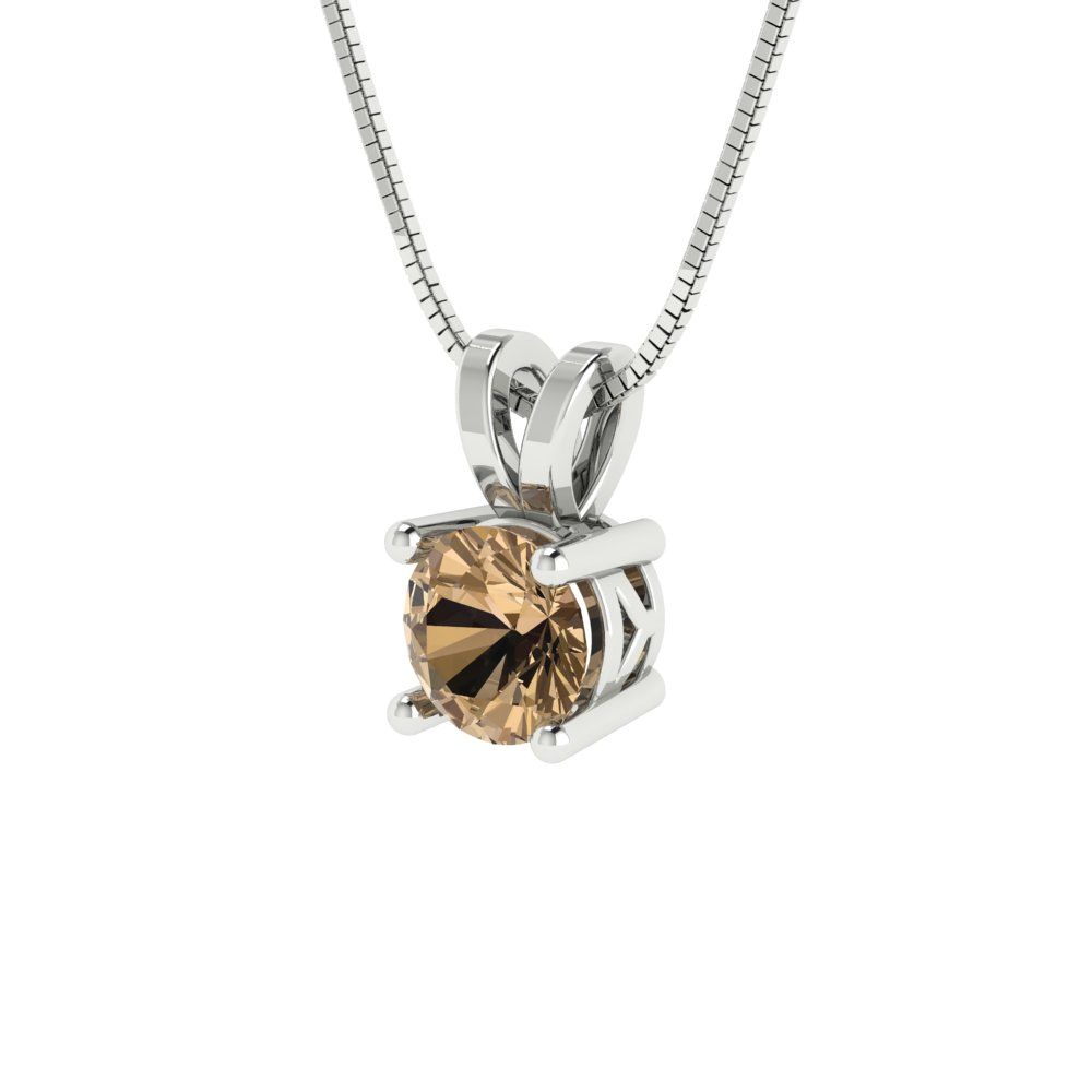 0.5cttw Round Cut Champagne Gold-Plated 925 Silver Pendant and 18" Box-Chain Necklace
