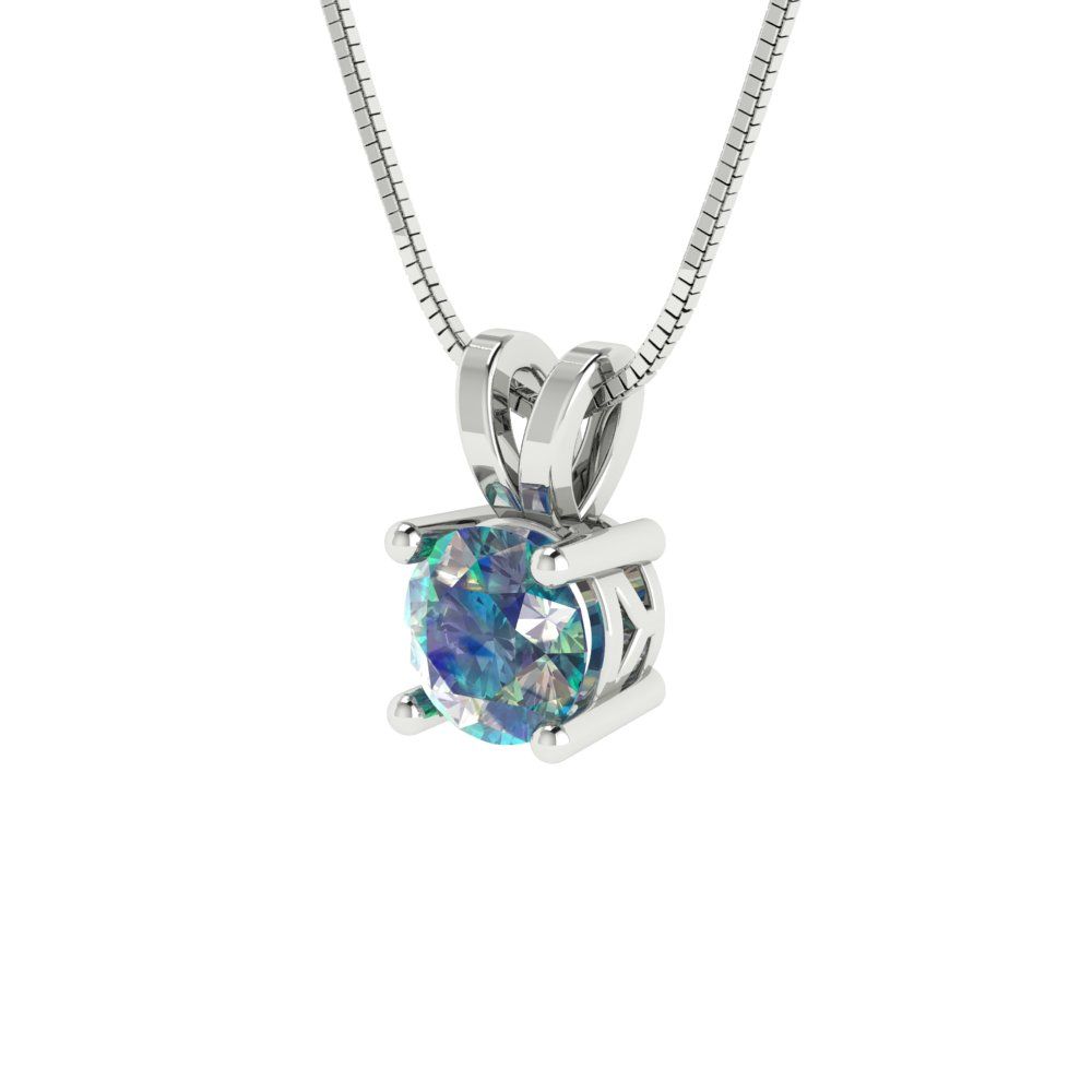 0.5cttw Round Cut Blue Moissanite Gold-Plated 925 Silver Pendant and 18" Box-Chain Necklace