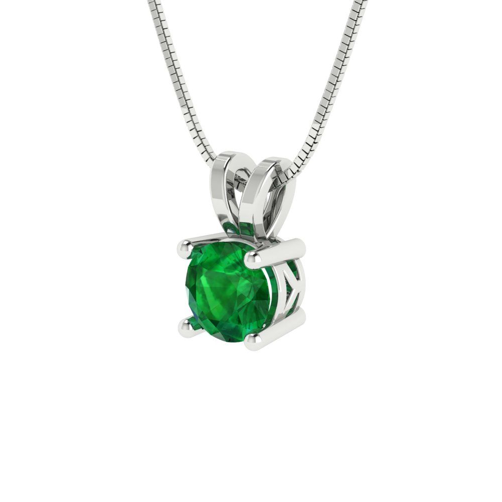 0.5cttw Round Cut Emerald Gold-Plated 925 Silver Pendant and 18" Box-Chain Necklace
