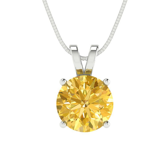 1.5 tcw Necklace Pendant - 14K White Gold Round Cut Solitaire  Citrine - Adjustable Length - 15in Box Chain to 18in