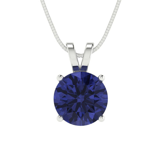 1.5 tcw Necklace Pendant - 14K White Gold Round Cut Solitaire  Tanzanite - Adjustable Length - 15in Box Chain to 18in