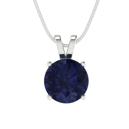 1.5cttw Round Cut Blue Sapphire Gold-Plated 925 Silver Pendant and 16" Box-Chain Necklace