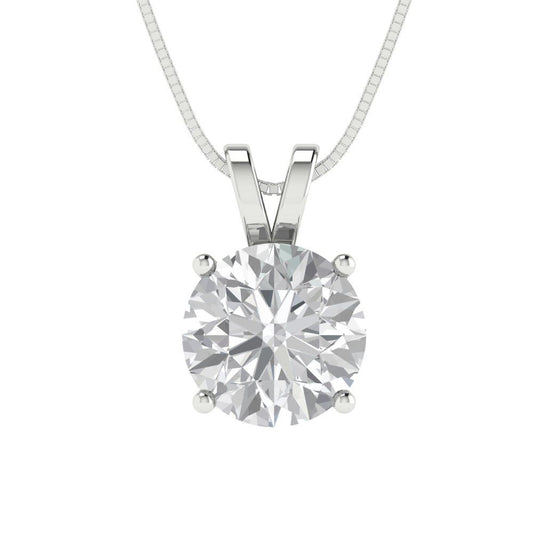 1.5 tcw Necklace Pendant - 14K White Gold Round Cut Solitaire  Moissanite - Adjustable Length - 15in Box Chain to 18in